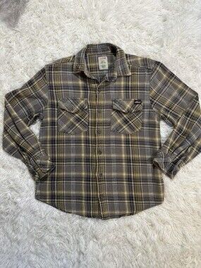 Dickies Button Up Flannel Shirt Mens Small 34-36 Gray Plaid Heavyweight Durable